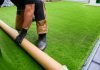 How to Lay Grass Carpet in your home lawn? Installing artificial grass in modern garden of home